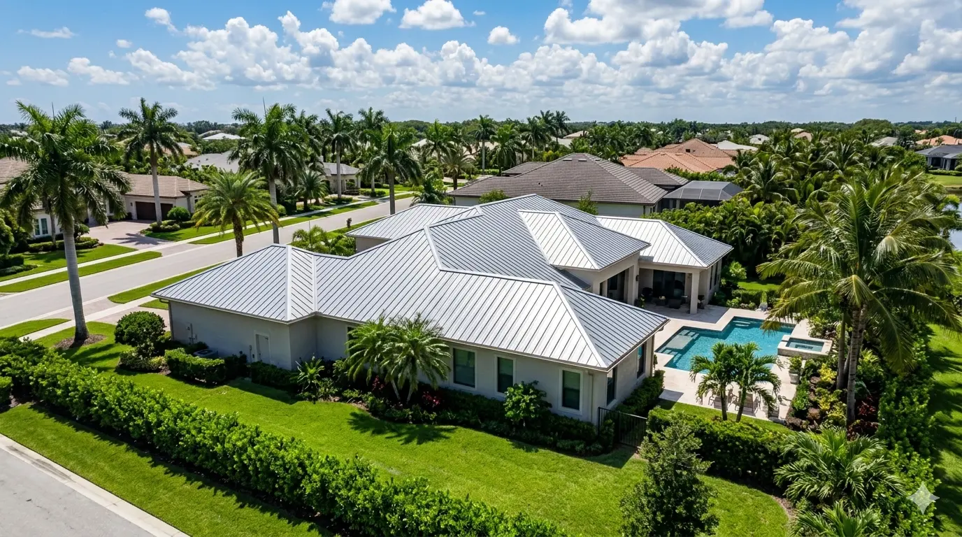 Galvalume® metal roof gleaming in Florida sunshine on Polk County home